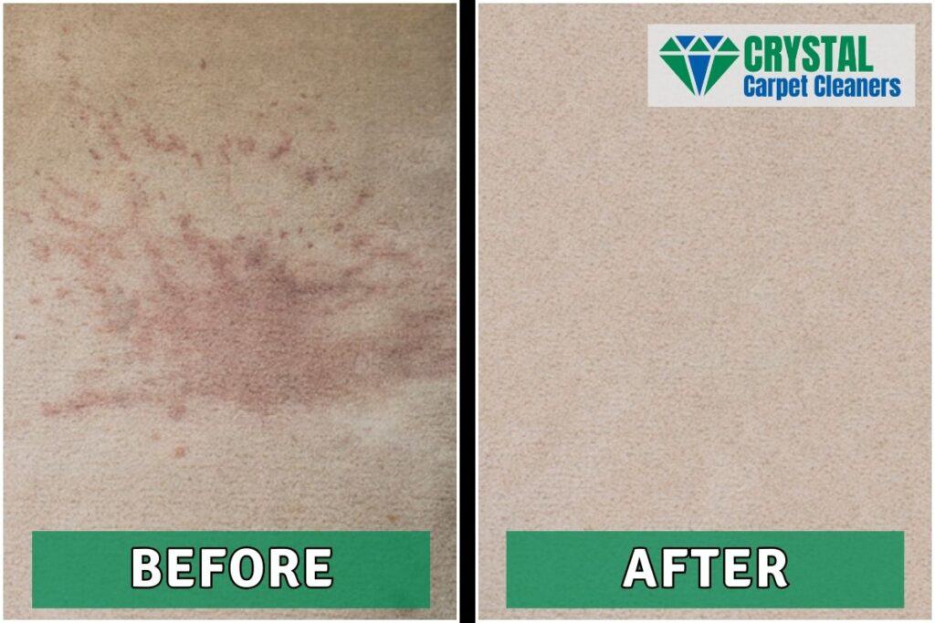 Carpet Stain Removal - Before and After Photo of Carpet cleaned by Crystal Carpet Cleaners Australia
