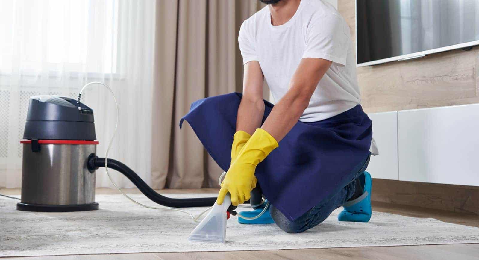 Professional carpet cleaner servicing a home in Sydney, Australia
